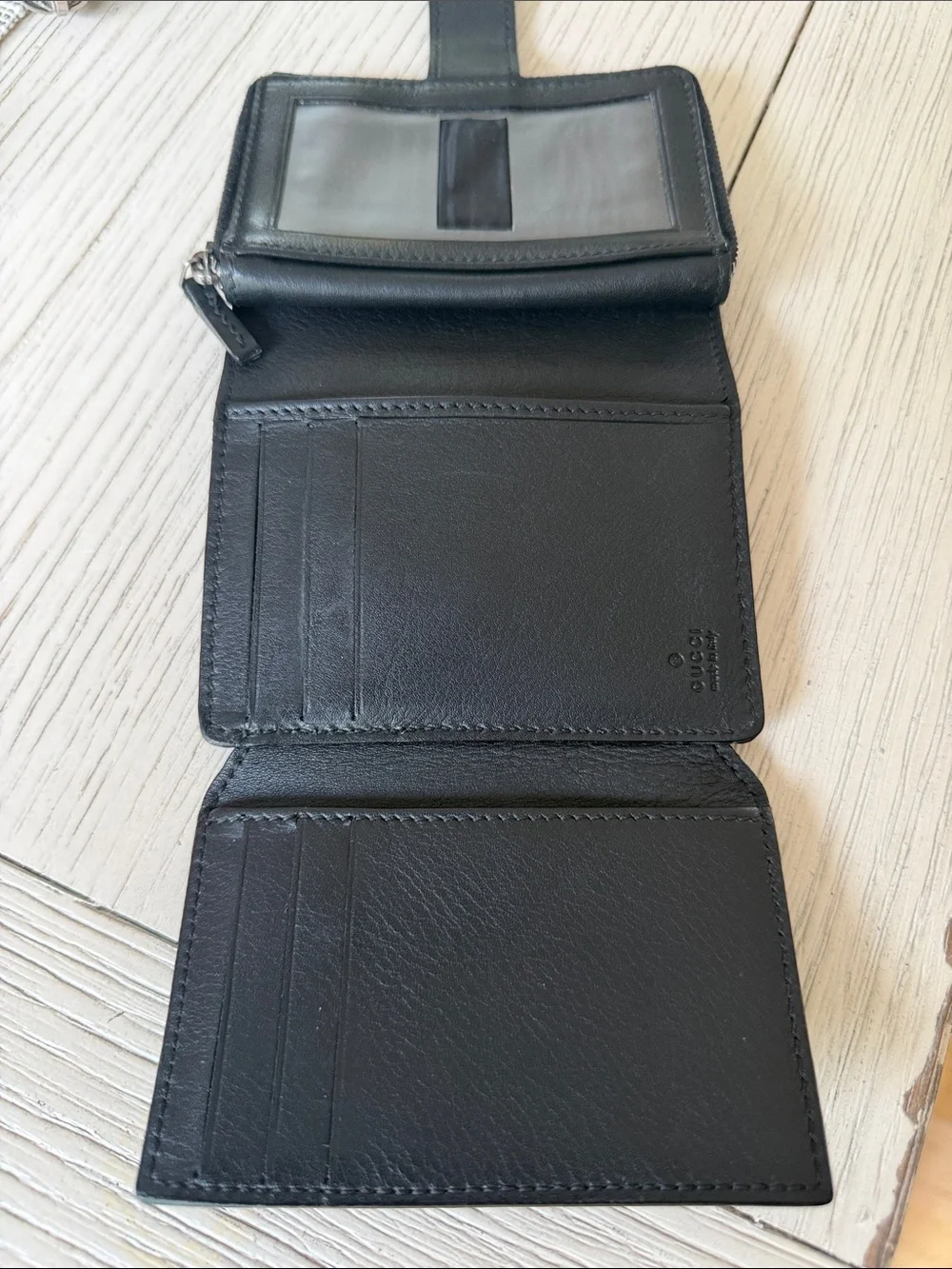 Gucci Black Leather Wallet with Silver GG Logo